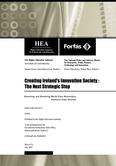 cover for Creating Ireland’s Innovation Society: The Next Strategic Step – Liam Downey