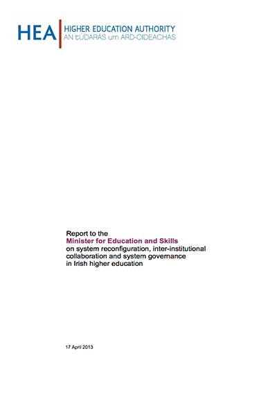 cover for Report to Minister for Education and Skills On System Reconfiguration, Inter-institutional Collaboration and SYS Gov