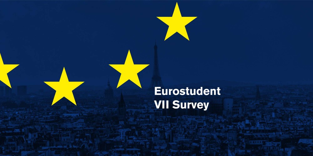 EuroStat VII Survey in white text with yellow stars on a background image of paris