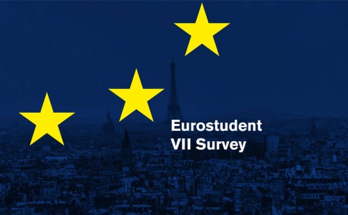 EuroStat VII Survey in white text with yellow stars on a background image of paris