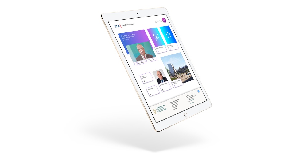 Digital format 2018 HEA Annual Report on an iPad