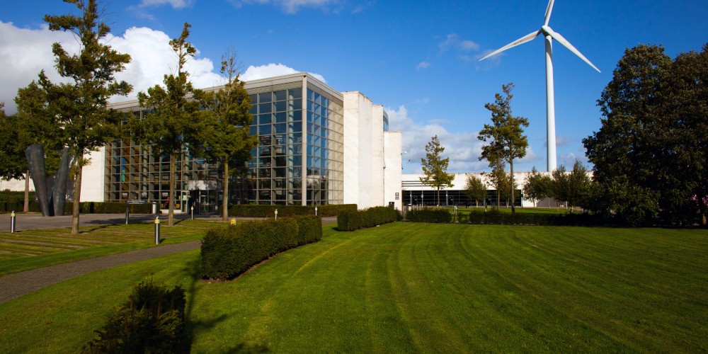 Dundalk Institute of Technology campus with a windmill in the background
