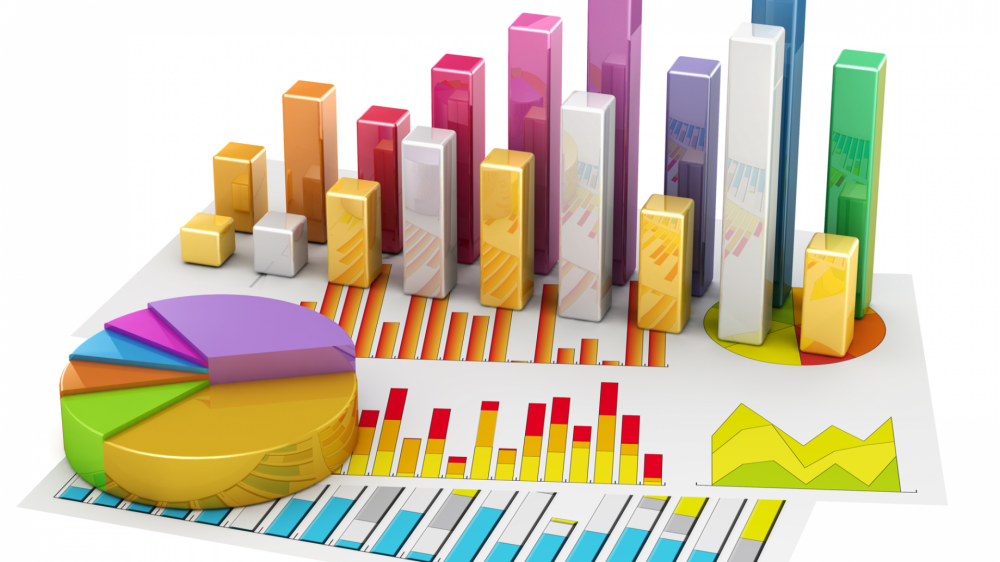 3d illustration of barcharts and a piechart