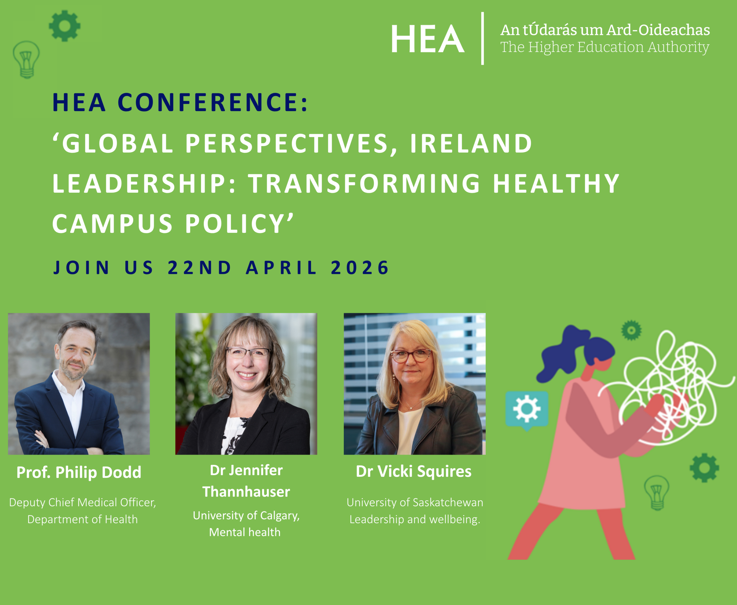 HEA Health and Wellbeing Conference 2026 tile image including profile pictures of the three main speakers at the event