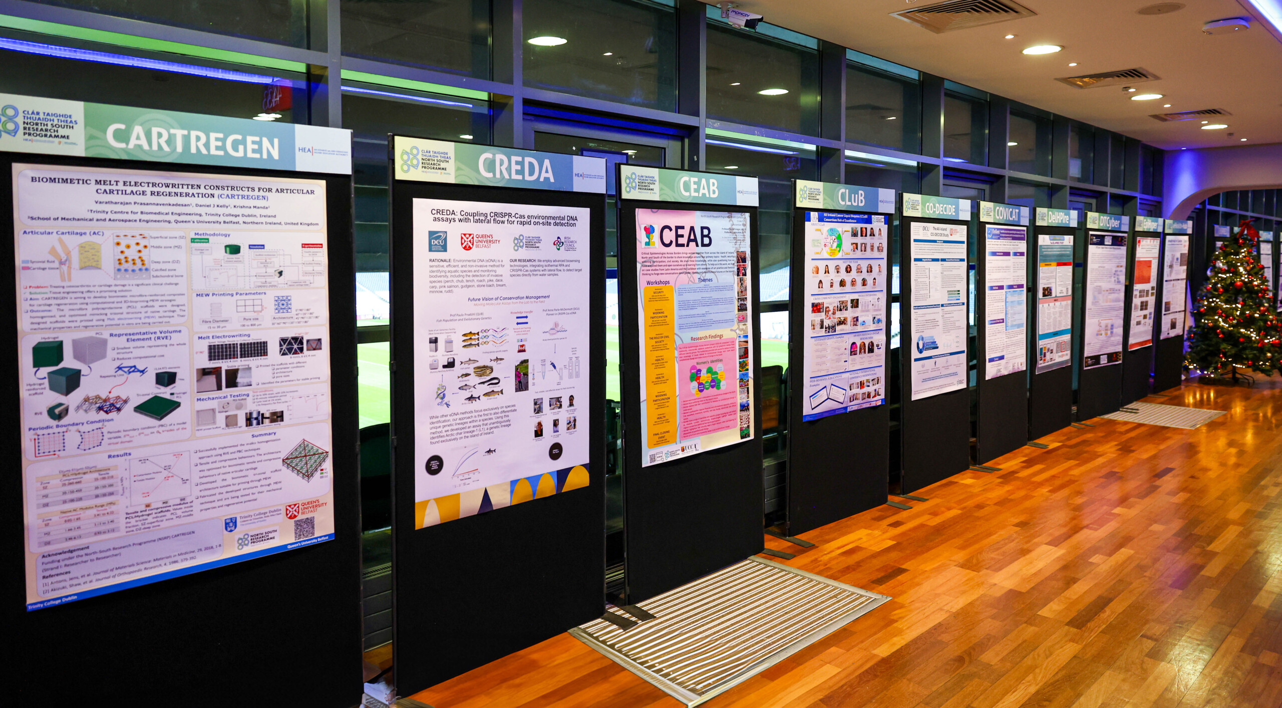 Image of a number of information boards at the North South Research Programme Conference 2024.