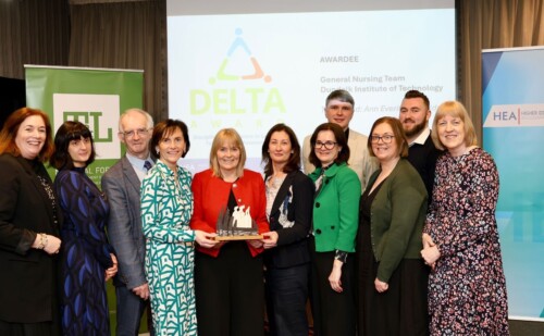 The General Nursing Team, Dundalk Institute of Technology, led by Ann Everitt-Reynolds accepting an award at the National Awards Ceremony