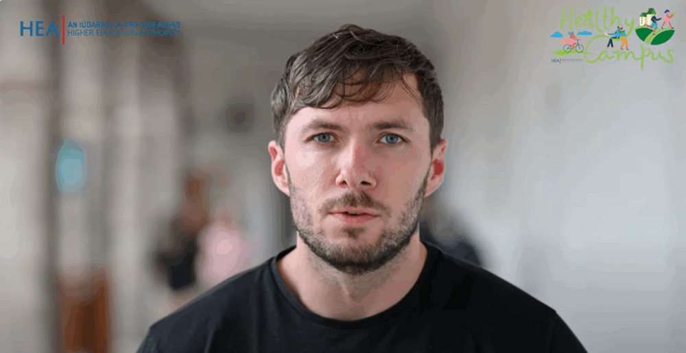 Screenshot of a man's head the HEA Strategy for Student and Staff Health and Wellbeing video