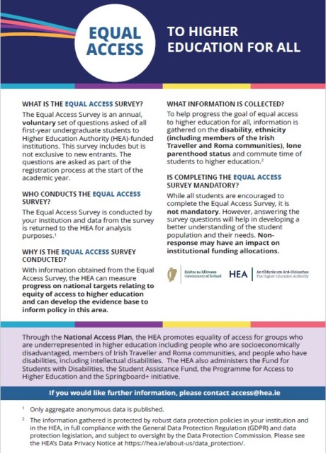 cover for Equal Access Survey Information Leaflet 2025-26 (English and Irish)