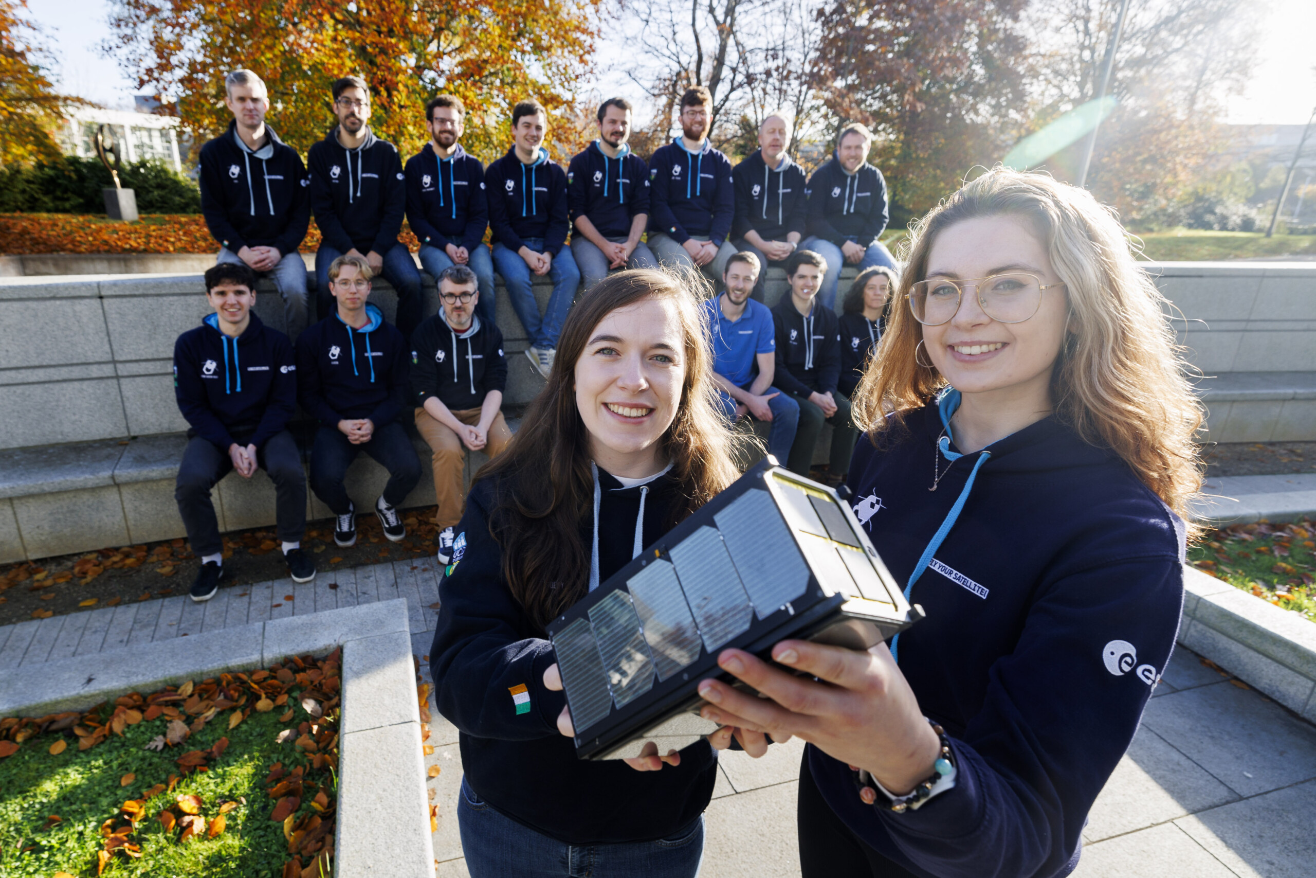 Members of University College Dublin' EIRSAT-1 team ahead of their departure to California for the launch of Ireland's first ever satellite.