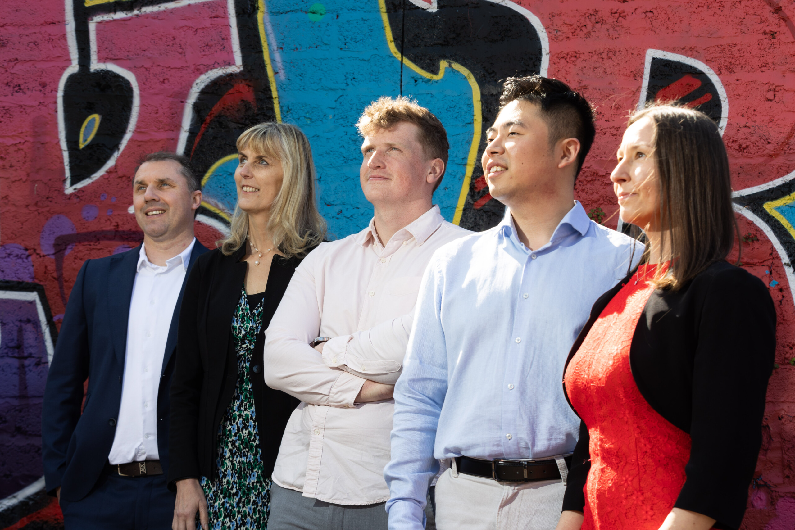 IGNITE programme participants Dave Cashman, WellSchools Network, Prof Dorothy Breen, fordoctors.ie, Emmet Crotty, Gigifi, Dongzheng Li, Hibugo and Anna Santos, HerNutrea. IGNITE at UCC programme showcases innovative start-ups making an impact in health, sustainability, education, and music. Photo Darragh Kane