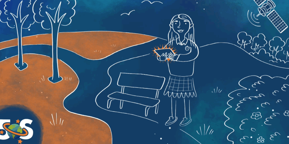 Maynooth University Stories of Impact 2025 Banner Image - Animation of a girl reading a document