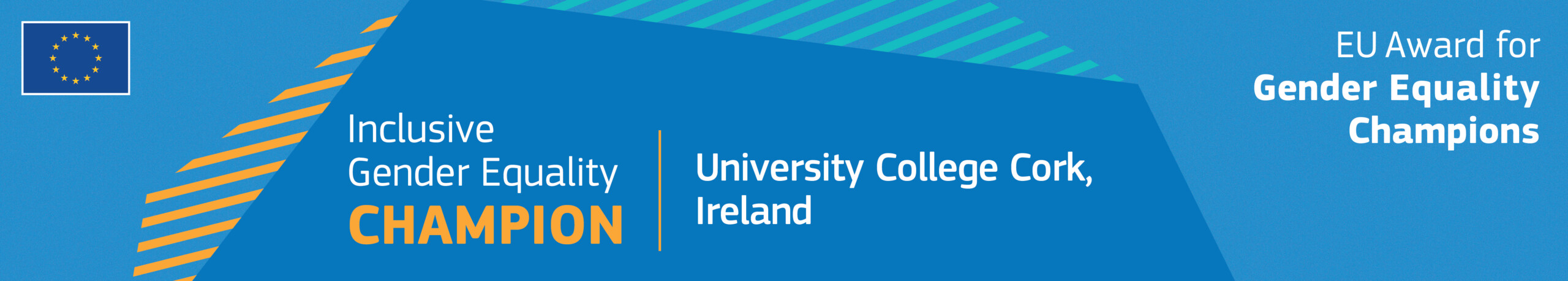 Banner image promoting University College Cork as winner of the European Gender Equality Champion Prize